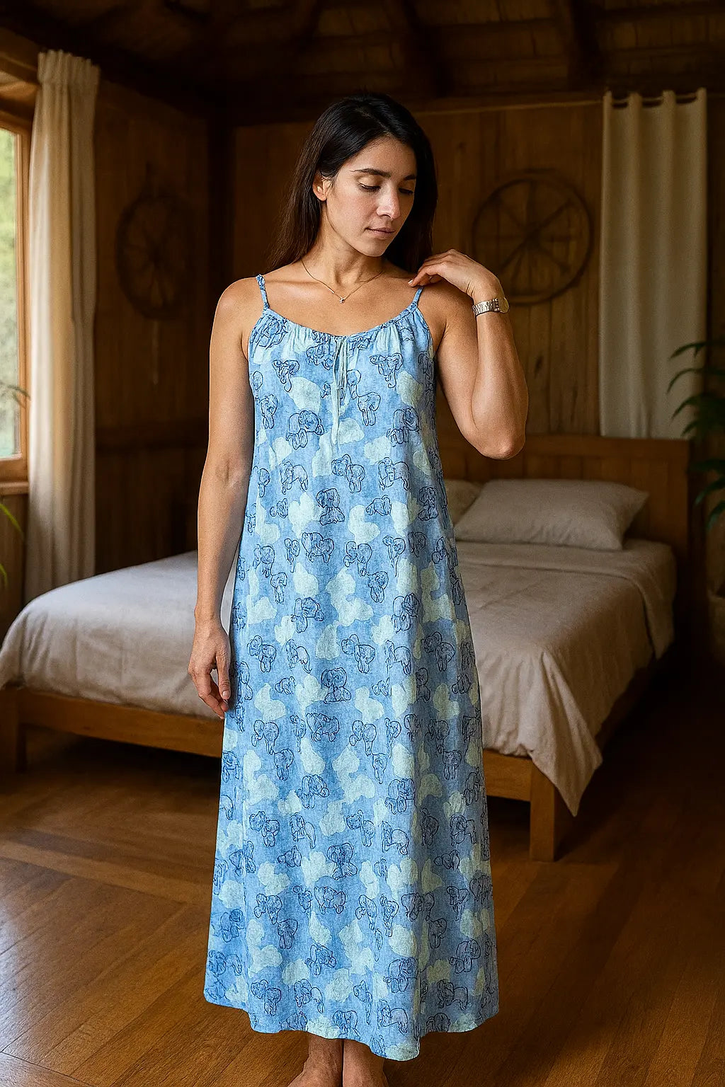 Nuisette et robe femme bleu papillon LB Pyjama