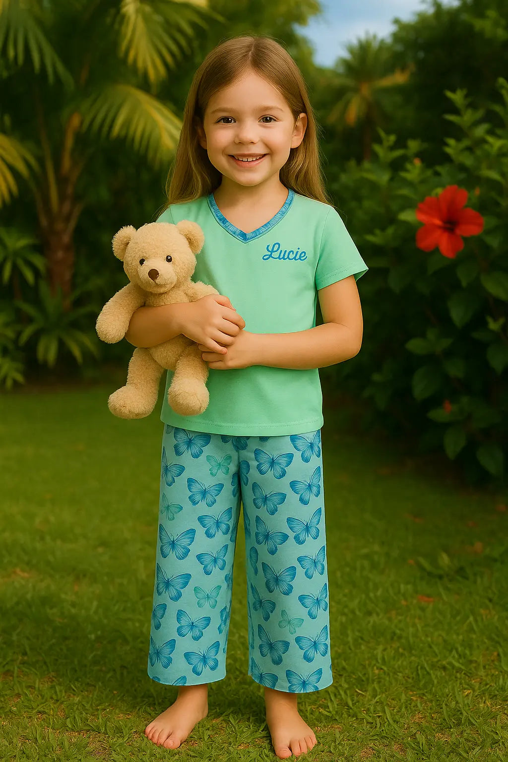 Pyjama fille ensemble vert papillon LB Pyjama