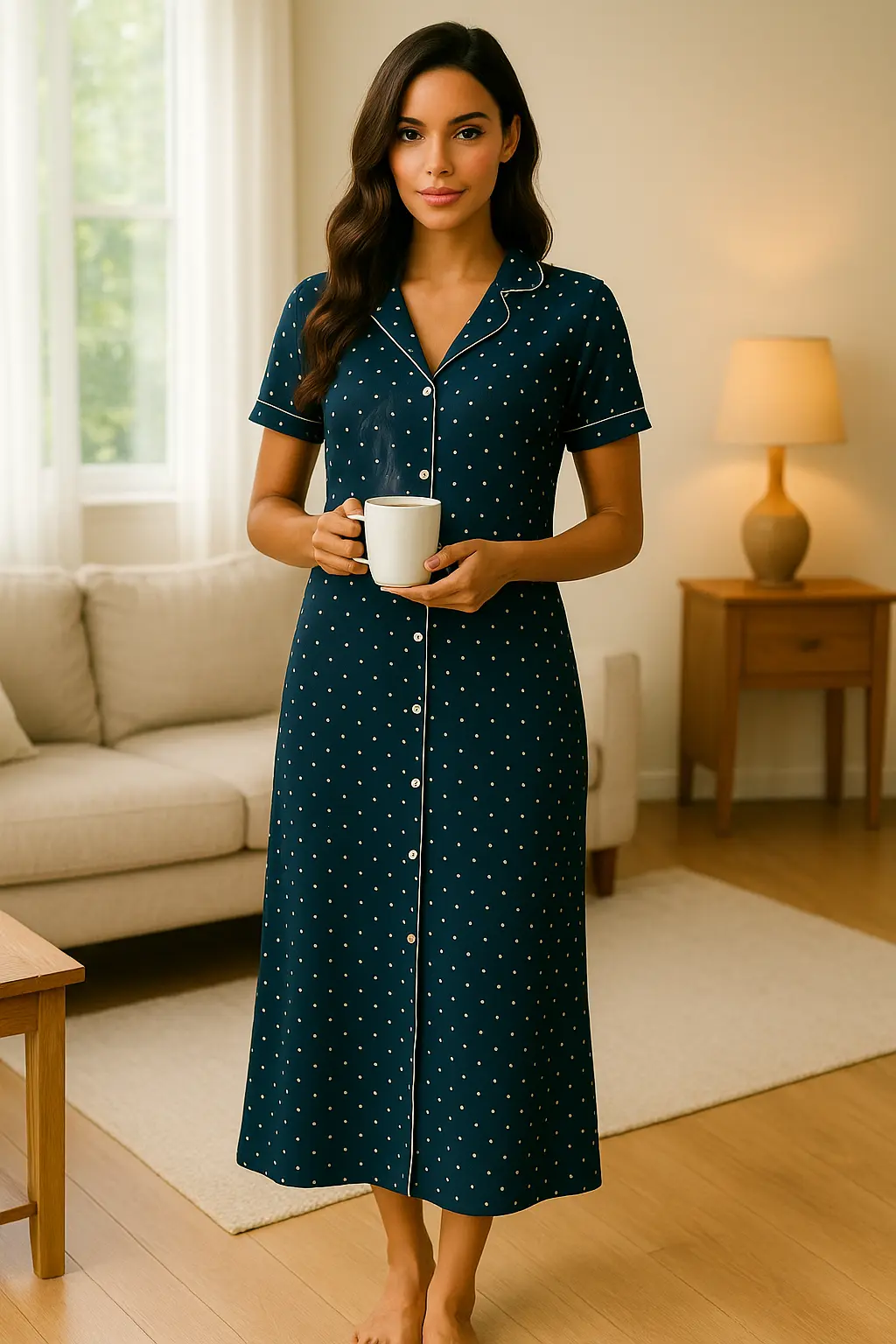 Robe de nuit femme bleu nuit étoilée LB Pyjama