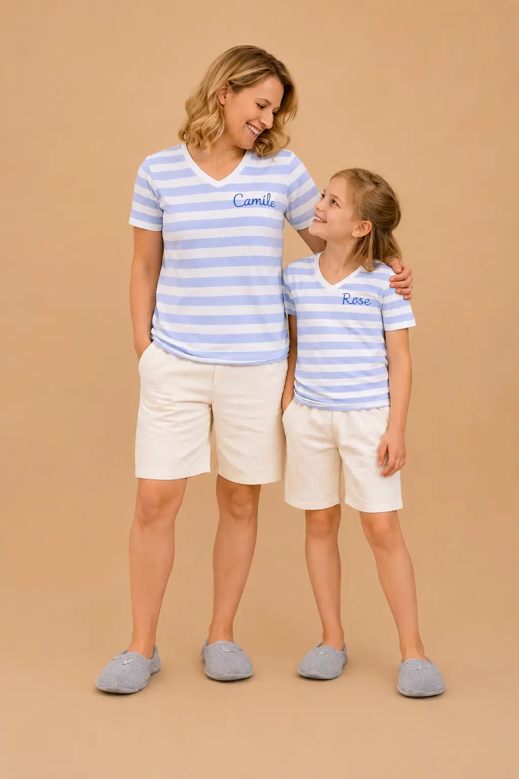 Pyjama Mère et fille - ensemble horizon bleu ciel short