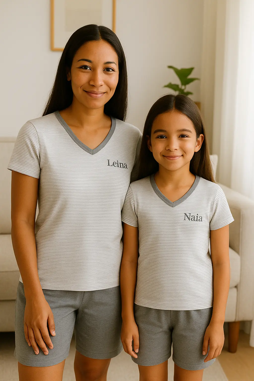 Pyjama duos mère et fille ensemble gris urbain pantacourt LB Pyjama