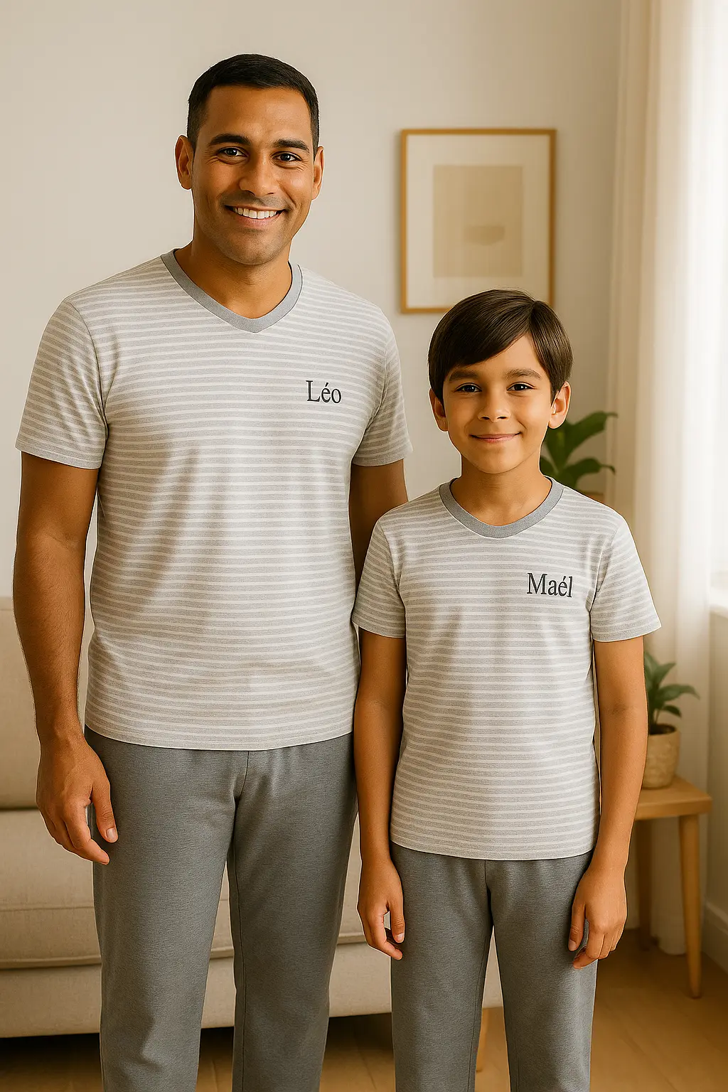 Pyjama duos père et fils ensemble gris urbain pantalon LB Pyjama