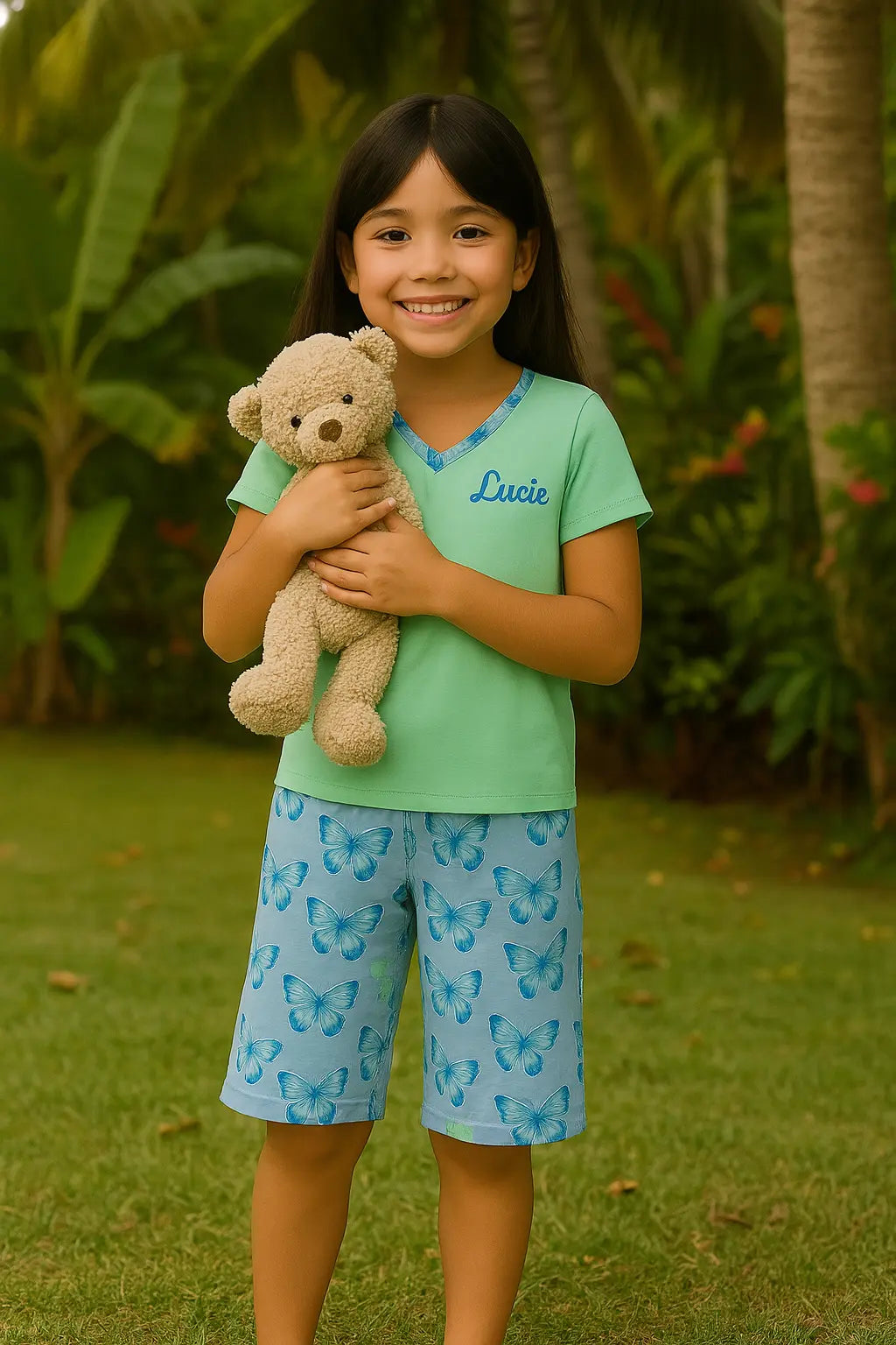 Pyjama fille ensemble vert papillon LB Pyjama