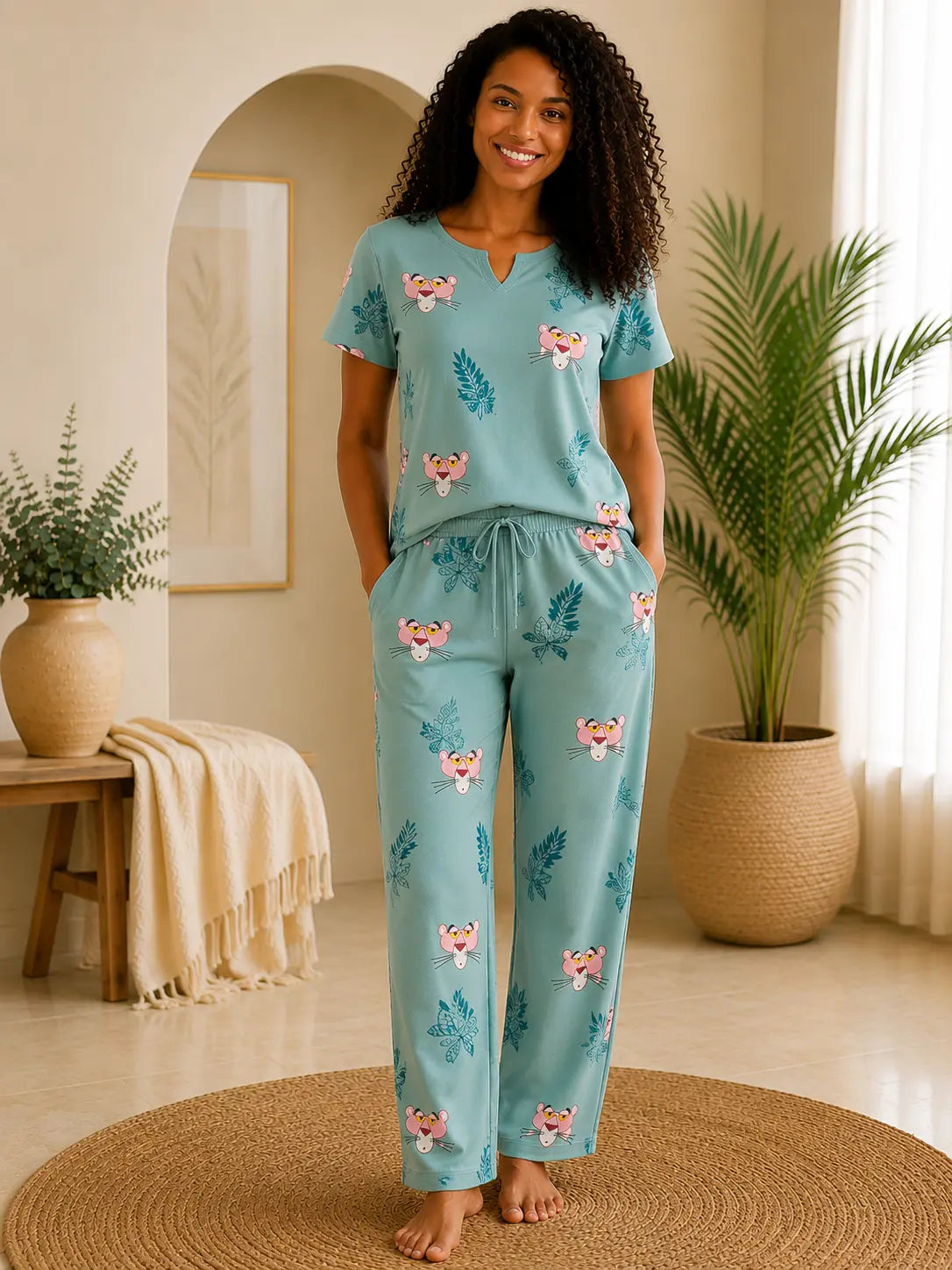 Pyjama Femme – Ensemble Panthère tropical