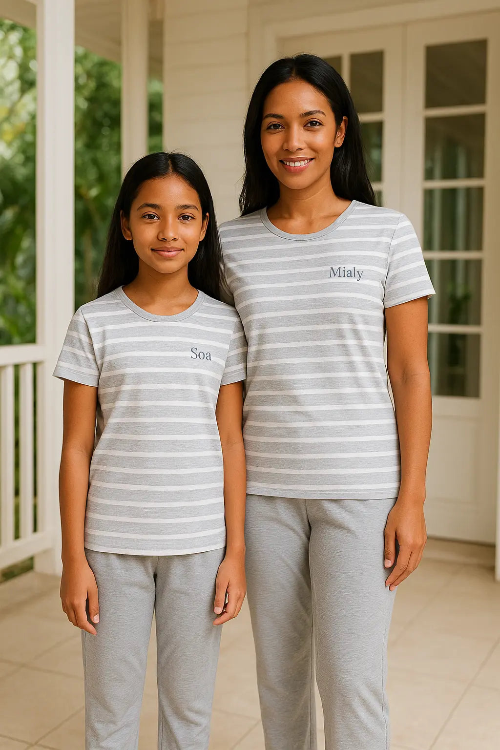 Pyjama duos mere fille ensemble gris urbain LB Pyjama
