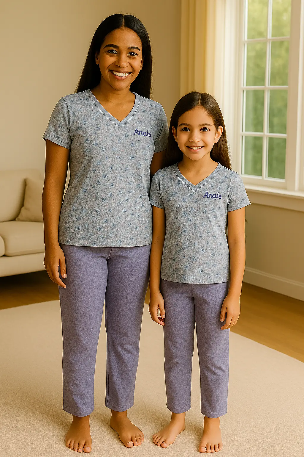 Pyjama duos mère et fille ensemble matin fleuri pantalon LB Pyjama