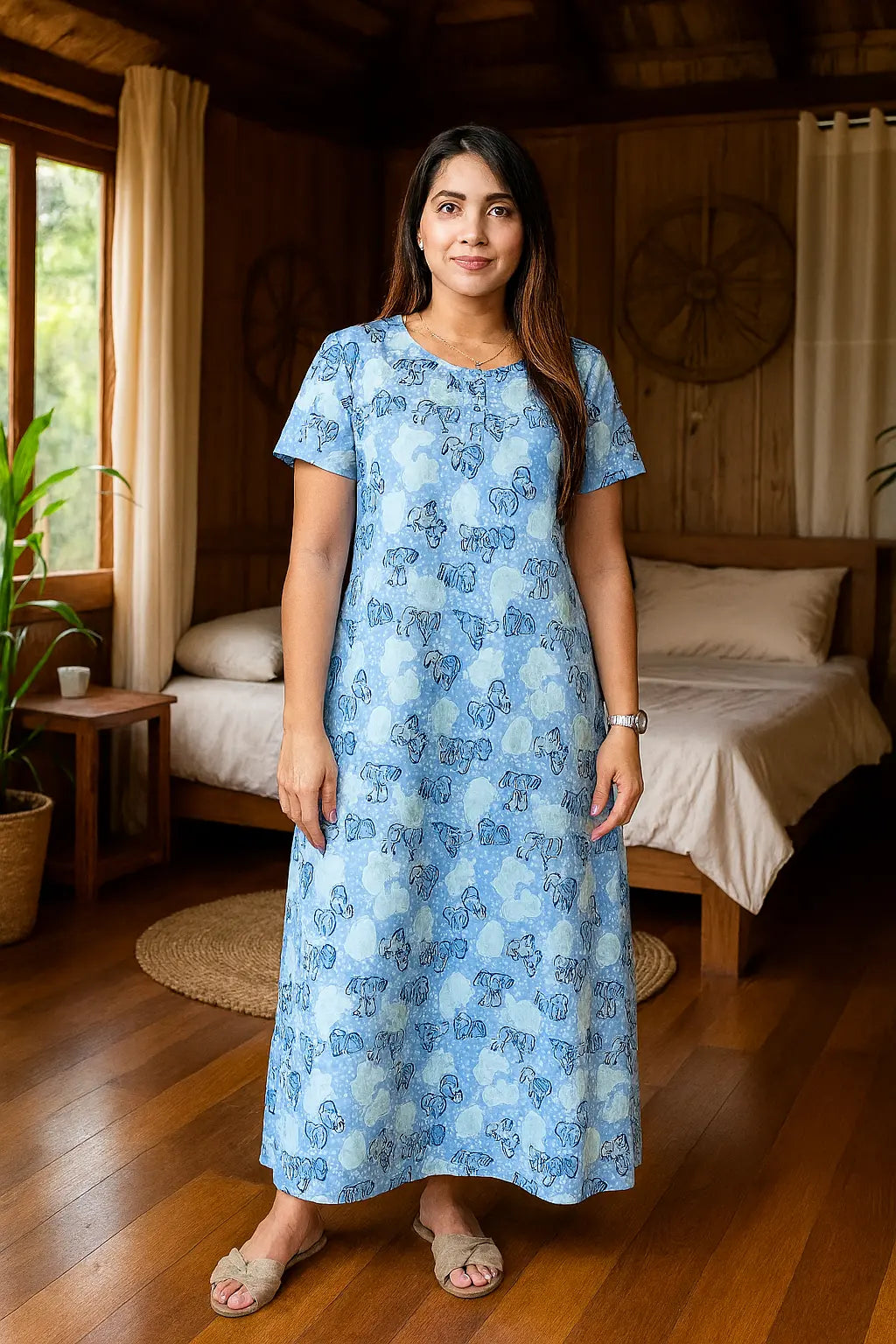 Nuisette et robe femme bleu papillon LB Pyjama
