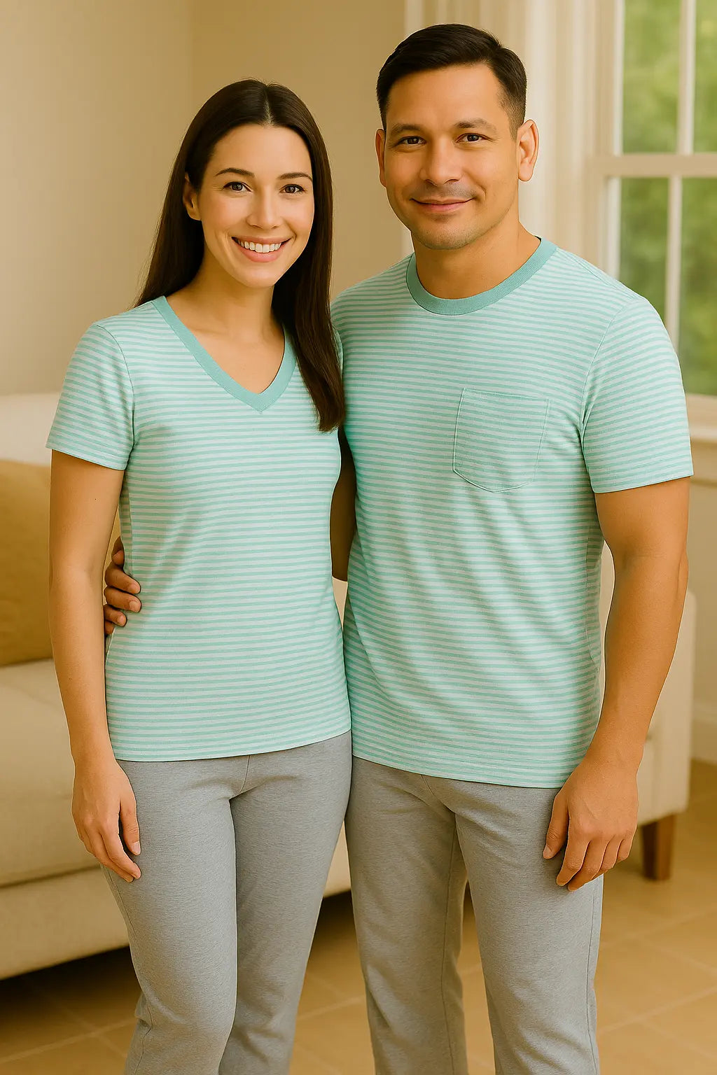 Pyjama couple ensemble menthe fraîche LB Pyjama