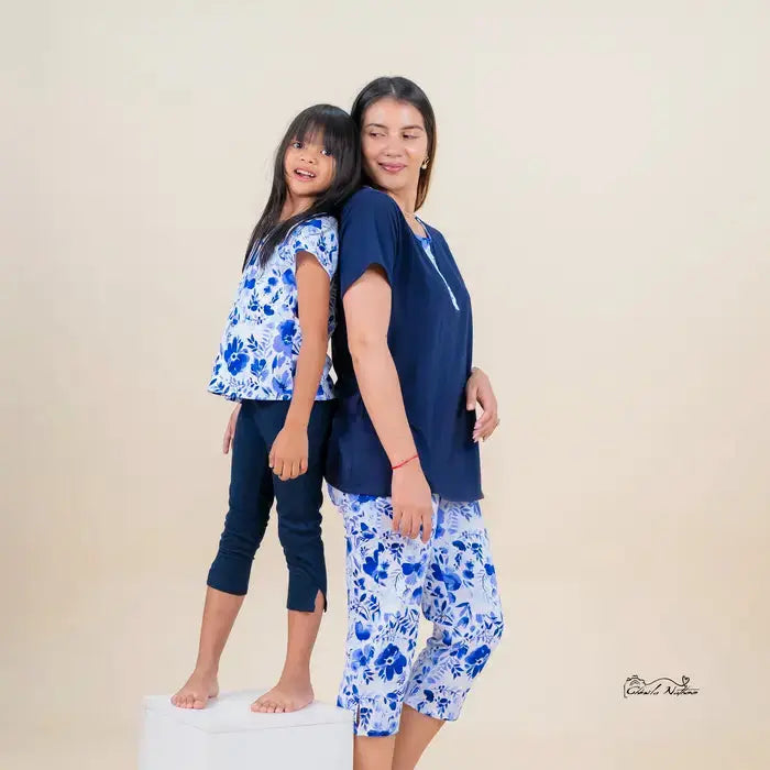 Pyjama duo ensemble fleur bleu azur et rêveuse LB Pyjama