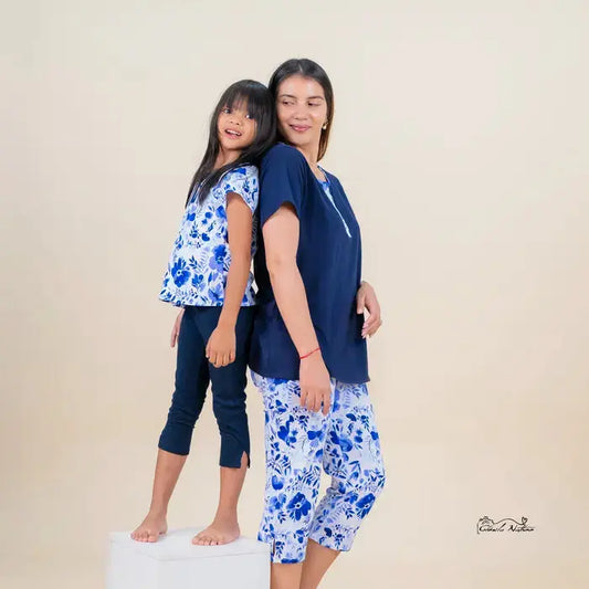 Pyjama duo ensemble fleur bleu azur et rêveuse LB Pyjama