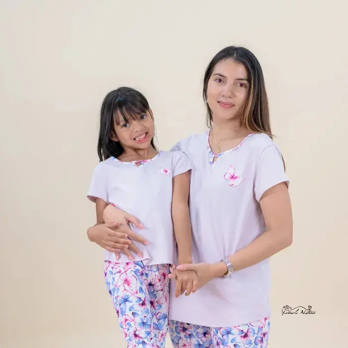 Pyjama duo ensemble rose et papillon fleuri LB Pyjama