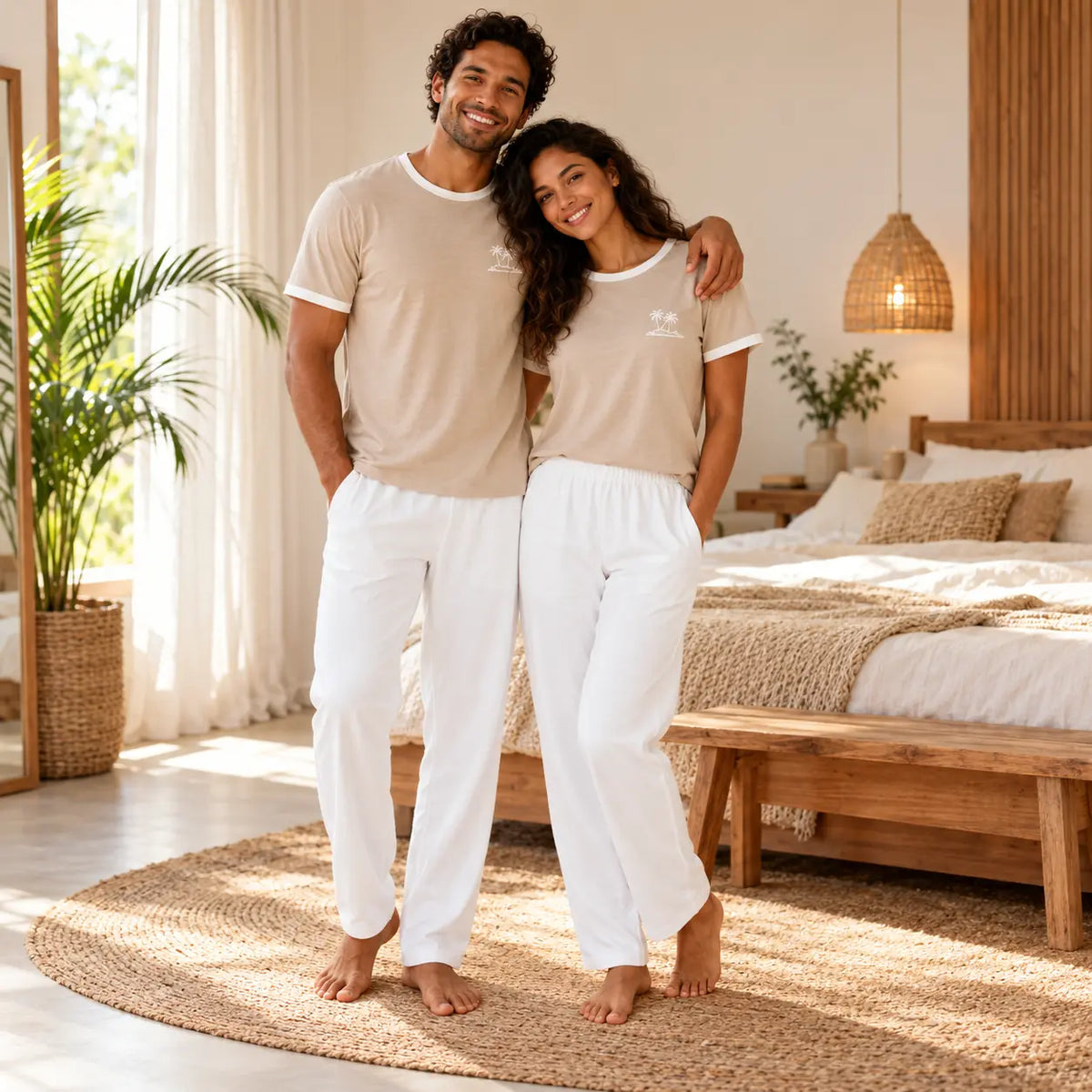 Pyjama couple Brise Tropicale - pantalon manches courtes