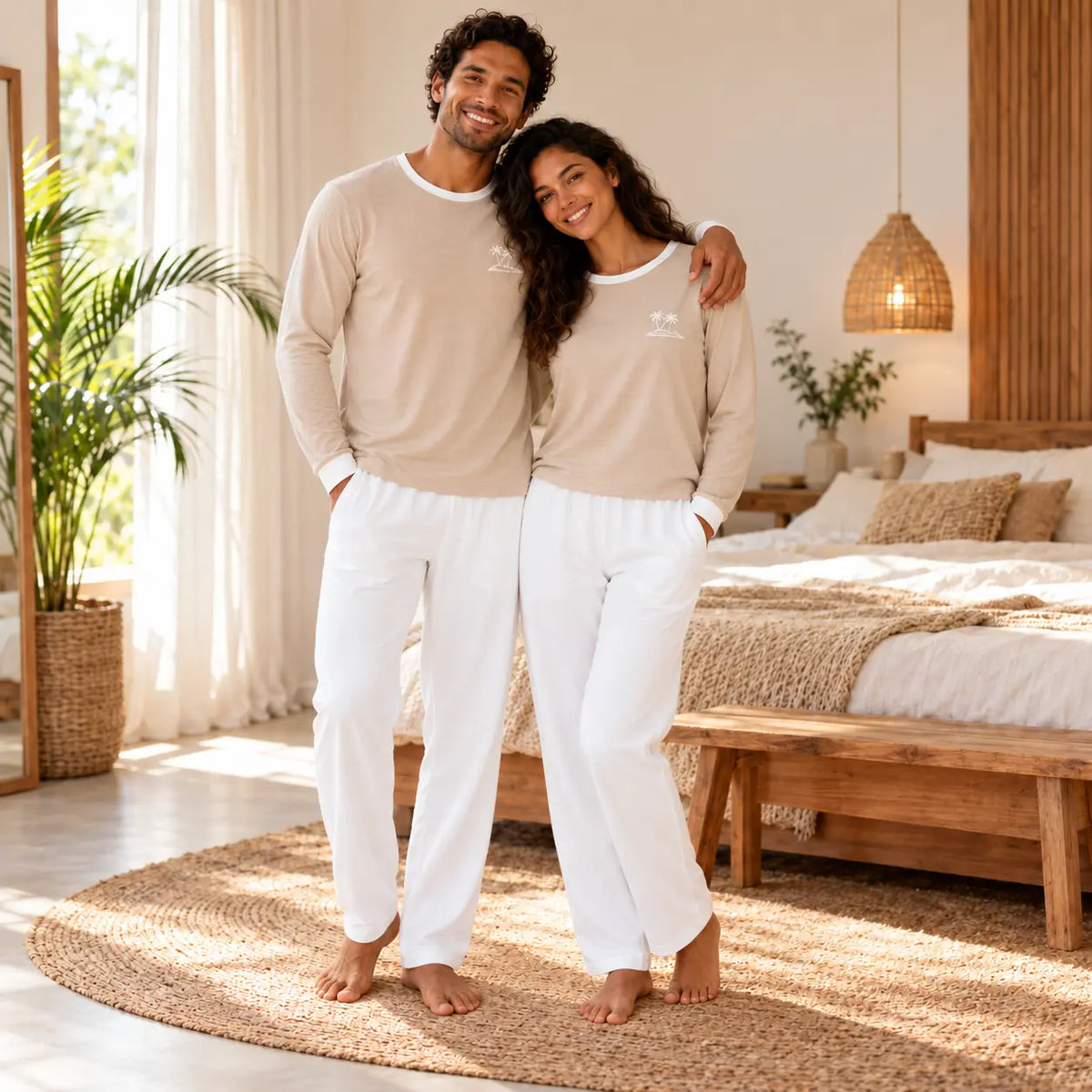 Pyjama couple Brise Tropicale - pantalon manches longues