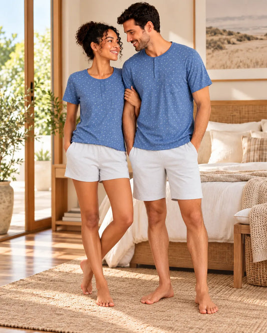 Pyjama couple Dimanche Cocooning - short manches courtes