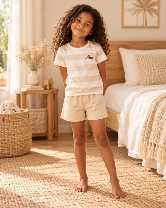 Pyjama fille Dune Élégance - short manches courtes - Mia - fond naturel