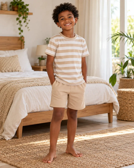 Pyjama garçon Dune Élégance - short manches courtes - fond naturel