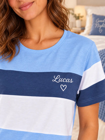 Pyjama femme Evasion Marine - detail prenom brode cote coeur