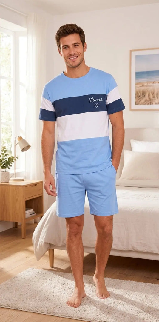 Short manches courtes – Pyjama homme Évasion Marine – prénom Lucas