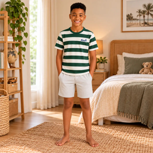 Pyjama garçon Jardin Anglais - short manches courtes - Noah - fond naturel