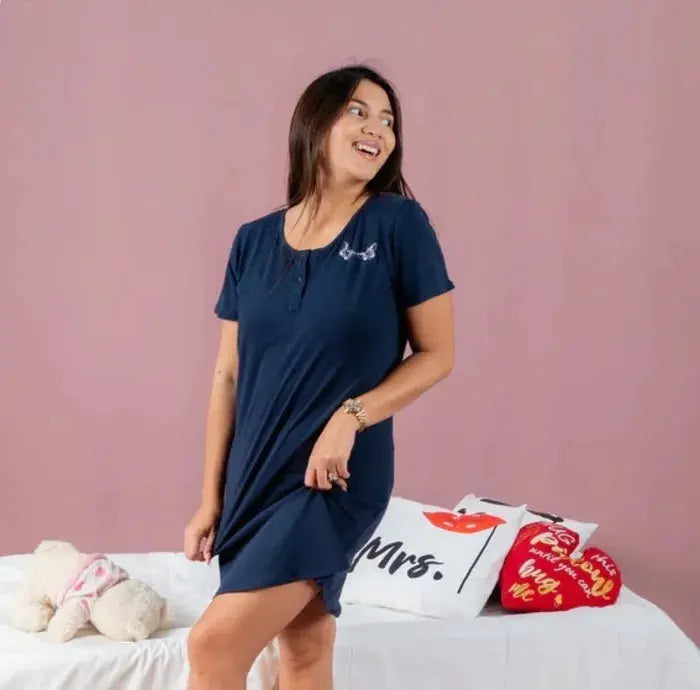 Robe pyjama femme : belle et décontracté en bleu nuit LB Pyjama