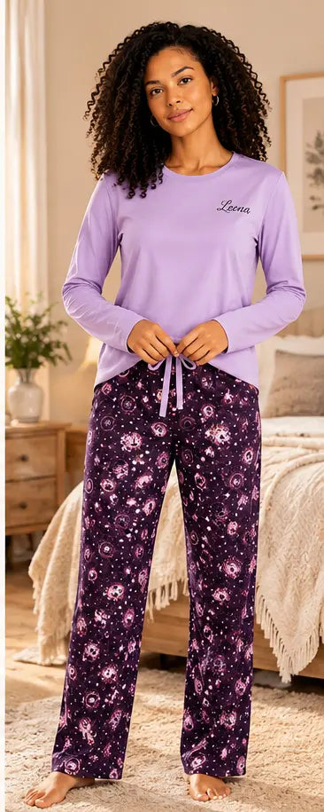 Pyjama femme Parfum Floral - pantalon manches longues - net sans flou