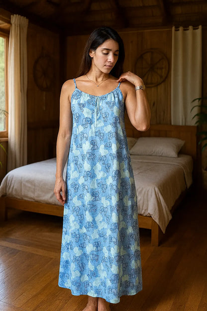 Nuisette et robe femme bleu papillon LB Pyjama