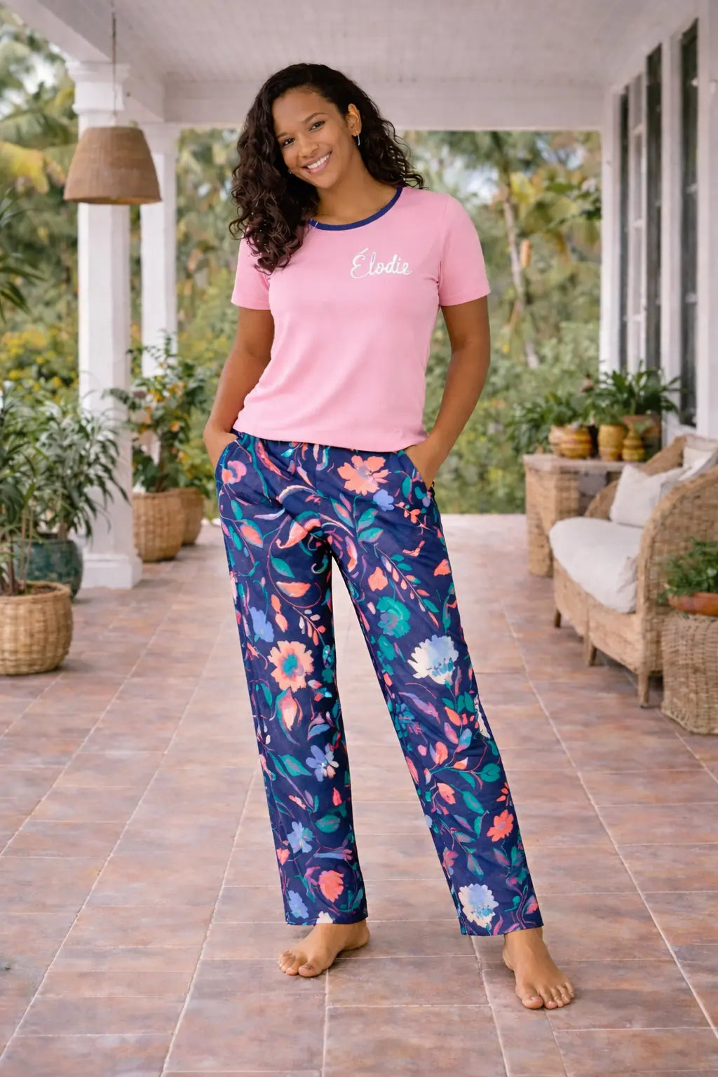 Pyjama femme - ensemble rose jardin LB Pyjama