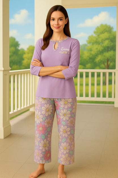 Pyjama femme ensemble violet floral d'Emma LB Pyjama