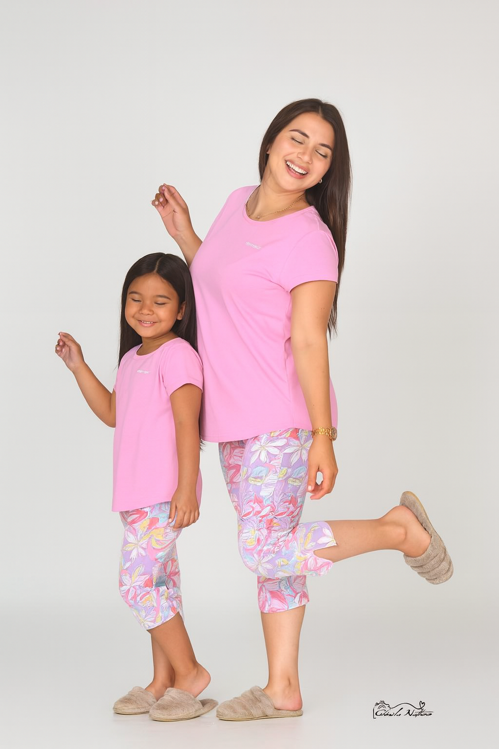 Pyjama duo mère et fille ensemble fleuri du matin pantacourt