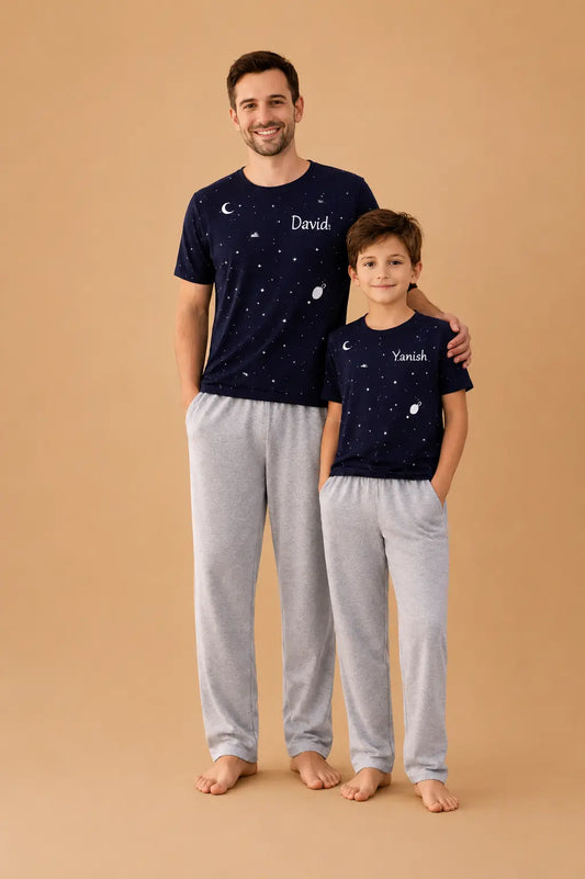 Pyjama Père et fils - ensemble coeur profond