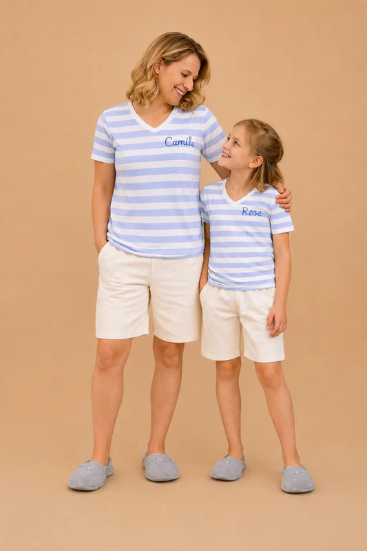 Pyjama Mère et fille - ensemble horizon bleu ciel short