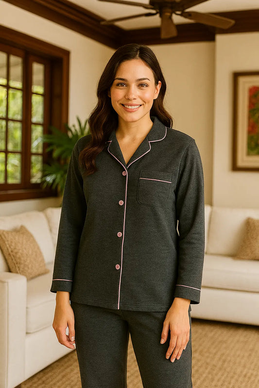 Pyjama femme ensemble chemisier gris foncé LB Pyjama