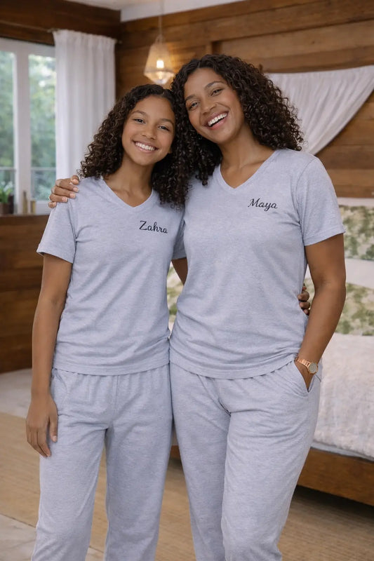 Pyjama Mére et fille - ensemble gris signature LB Pyjama
