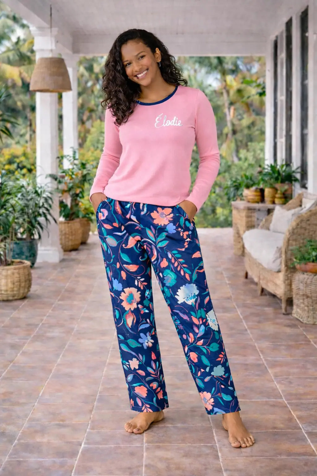 Pyjama femme - ensemble rose jardin LB Pyjama