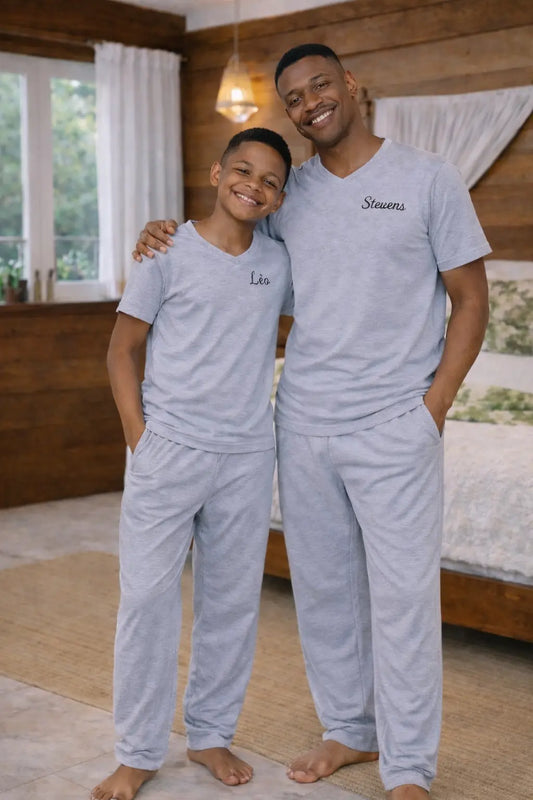 Pyjama Pére et fils - ensemble gris signature LB Pyjama