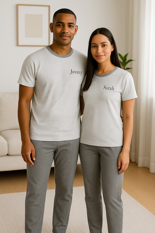 Pyjama couple ensemble gris urbain pantalon LB Pyjama