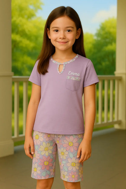Pyjama fille ensemble lavande fleurie LB Pyjama