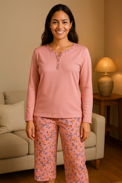 Pyjama femme ensemble doux nuages roses