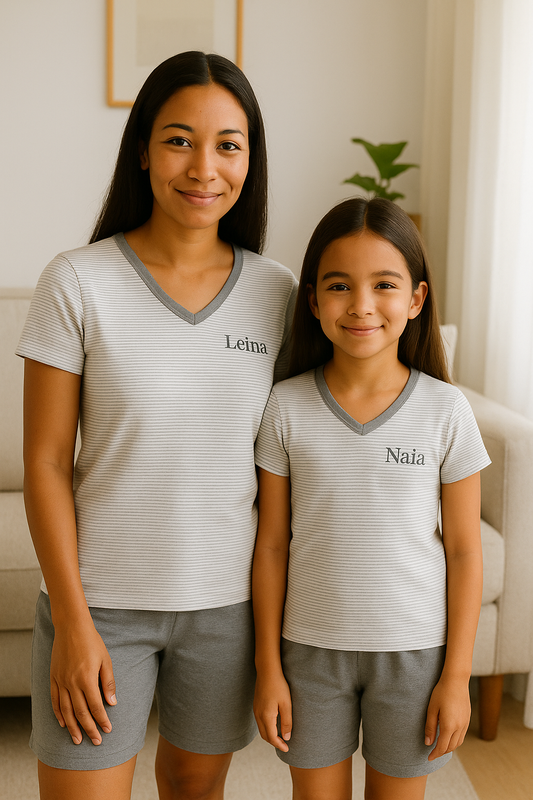 Pyjama duos mère et fille ensemble gris urbain pantacourt LB Pyjama