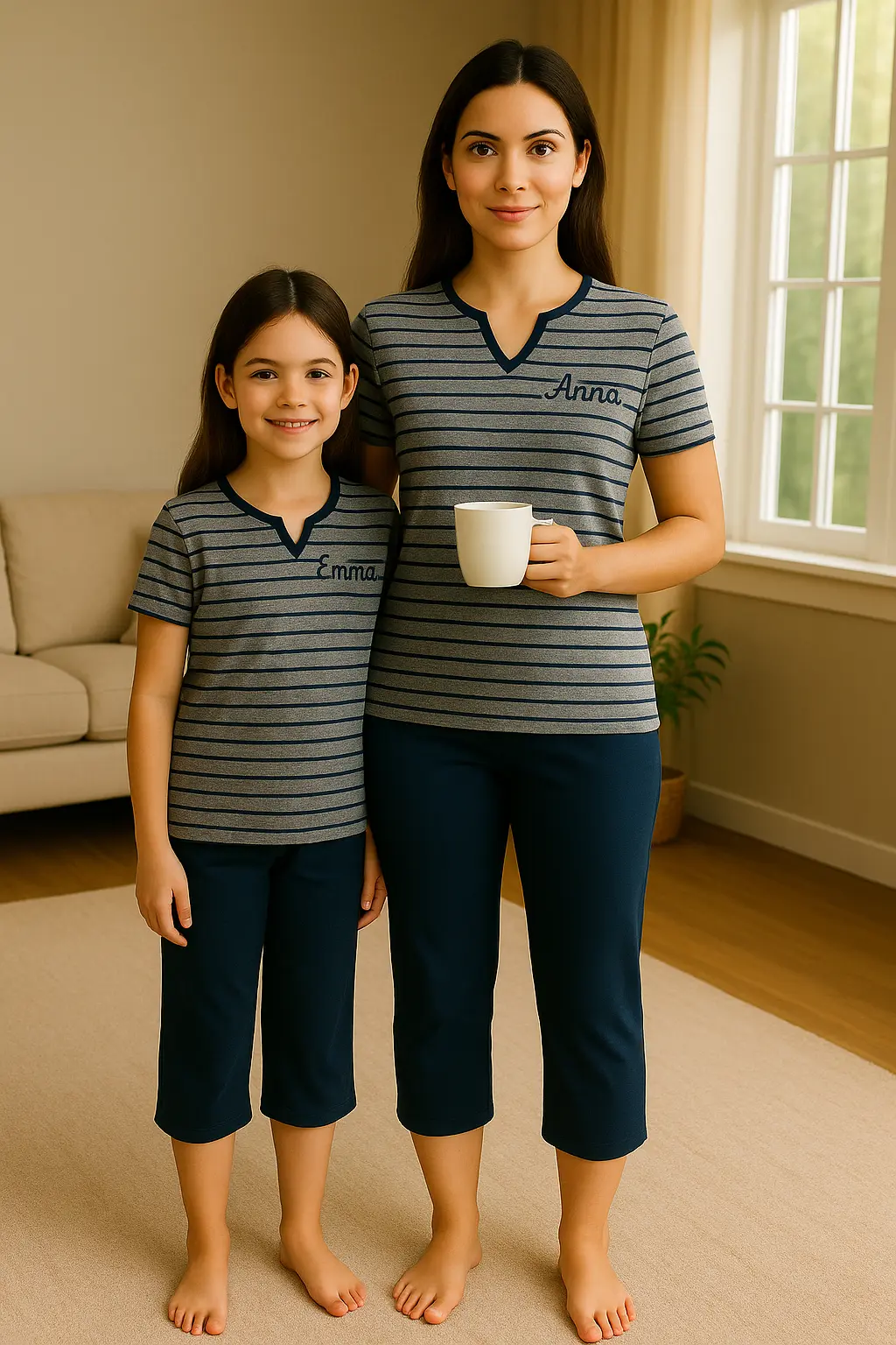 Pyjama duos mere fille ensemble bleu réconfort LB Pyjama