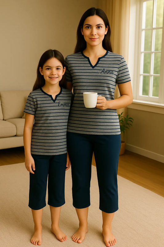 Pyjama duos mere fille ensemble bleu réconfort LB Pyjama