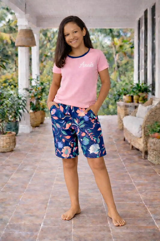 Pyjama fille - ensemble rose jardin LB Pyjama