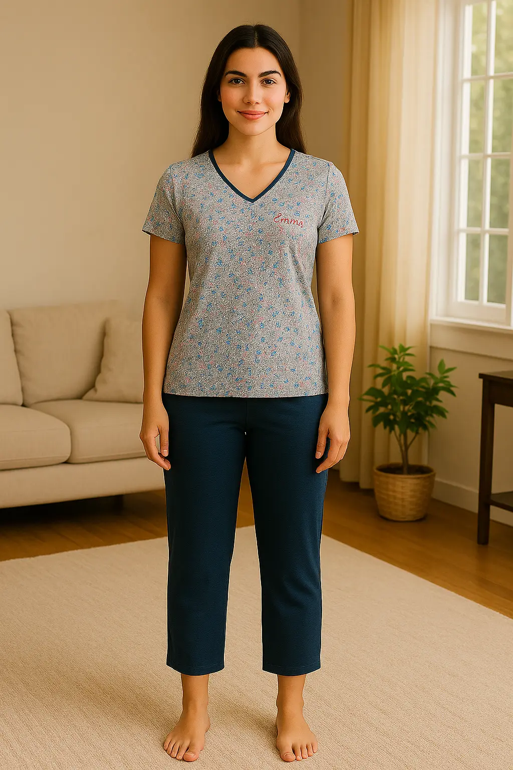 Pyjama femme ensemble lavande fleurie LB Pyjama