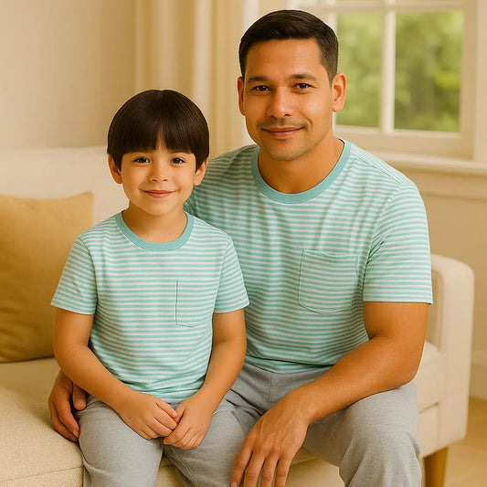 Pyjama duos pere et fils ensemble menthe fraîche LB Pyjama