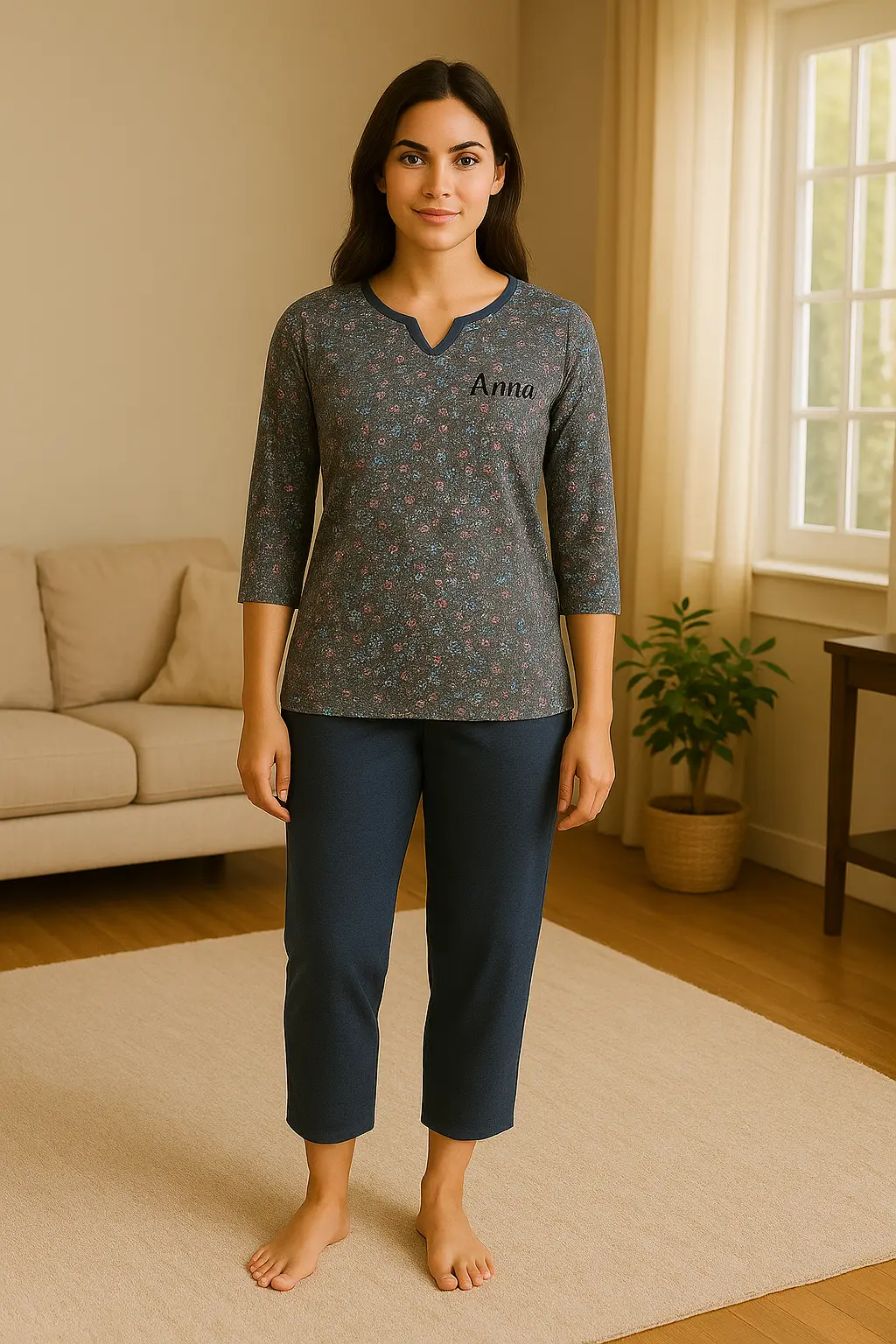 Pyjama femme ensemble lavande fleurie LB Pyjama