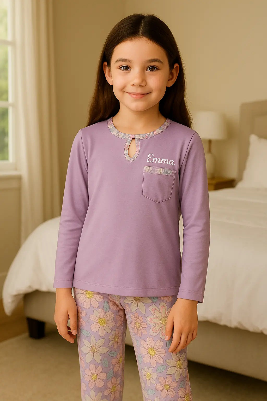 Pyjama fille ensemble lavande fleurie LB Pyjama