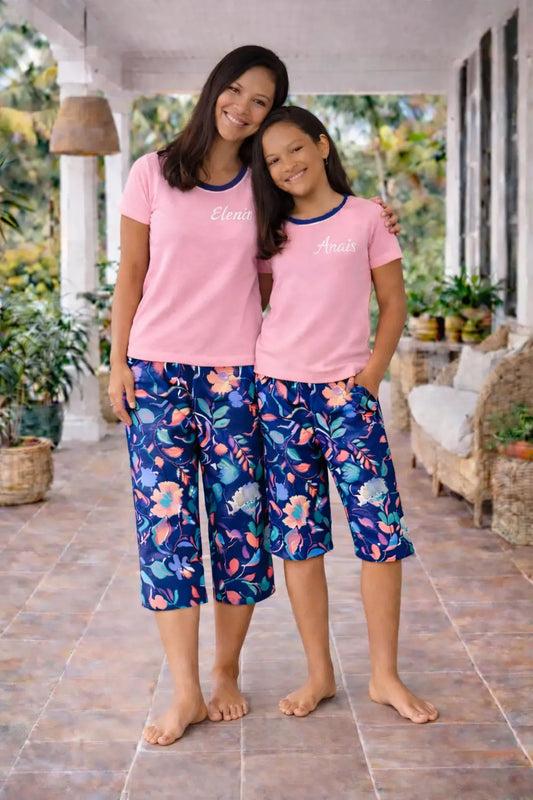 Pyjama Mère et fille - ensemble rose jardin pantacourt LB Pyjama