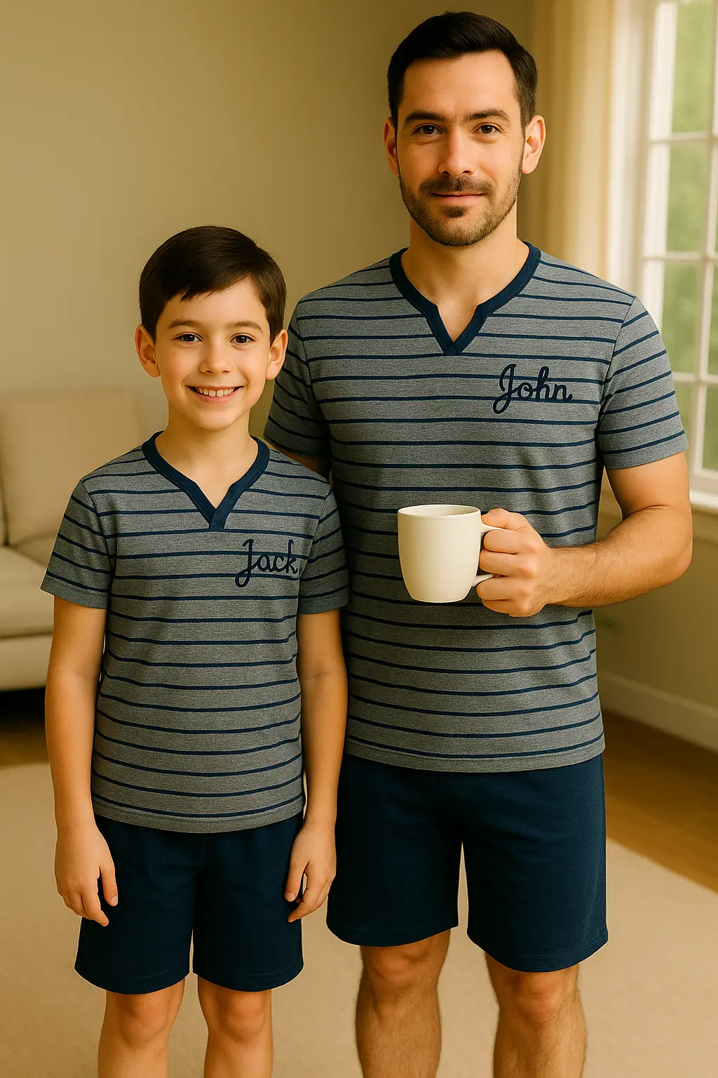 Pyjama duos père et fils ensemble bleu réconfort short LB Pyjama