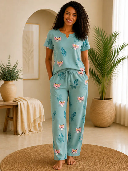 Pyjama Femme – Ensemble Panthère tropical