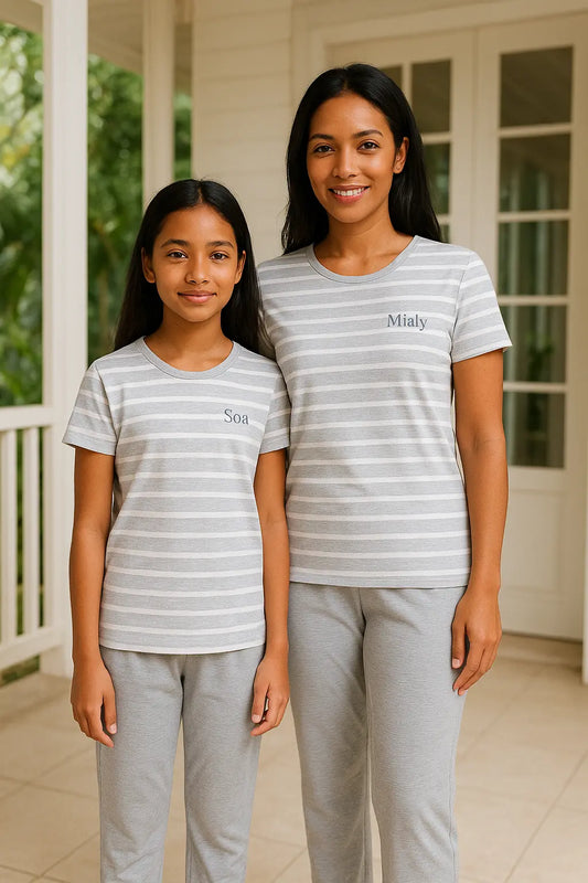 Pyjama duos mere fille ensemble gris urbain LB Pyjama
